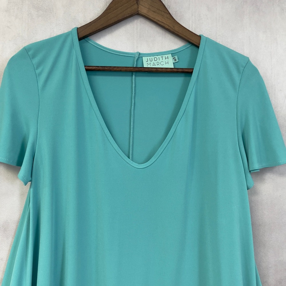 Judith March Tassel Fringe Hem Tunic Top Women Small Teal‎ Stretch Boho Indie - Picture 3 of 12